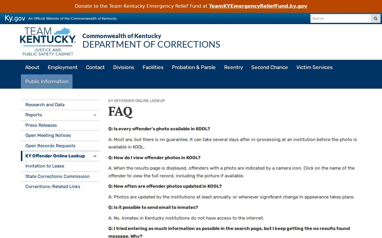 Knott County arrest search guidance for Kentucky Online Offender Lookup