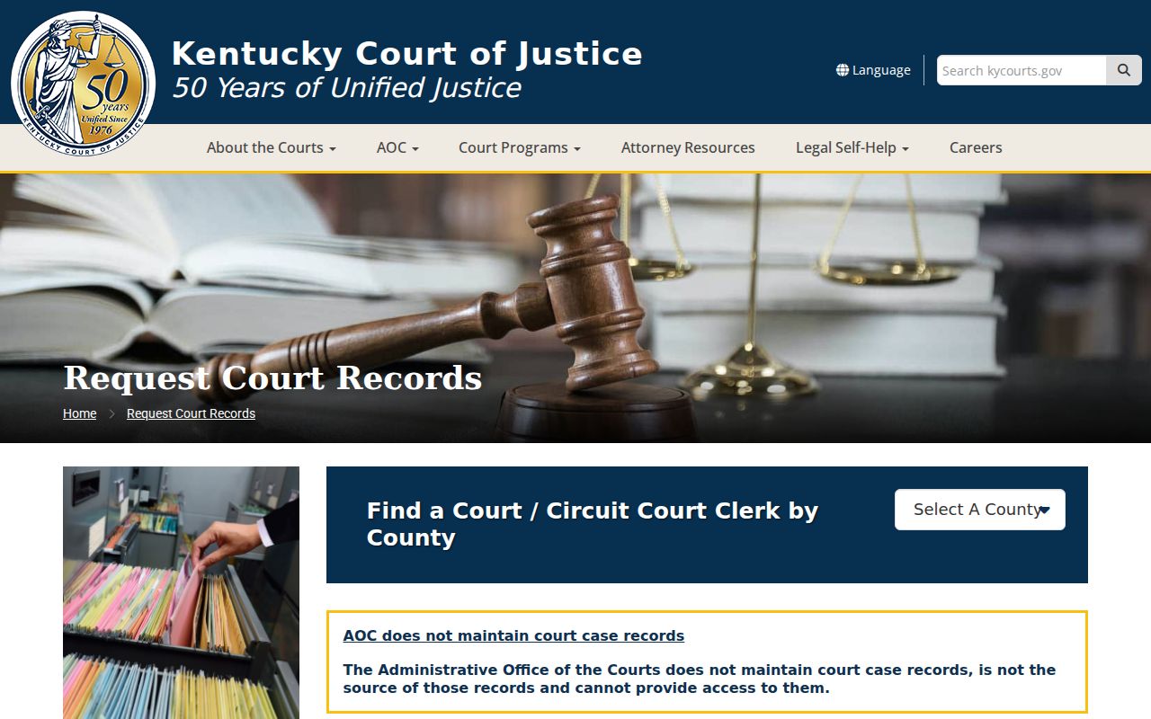 Kentucky court record request instructions for Knott County court cases