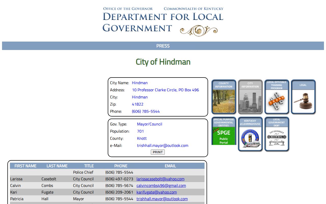 Hindman criminal records official city directory