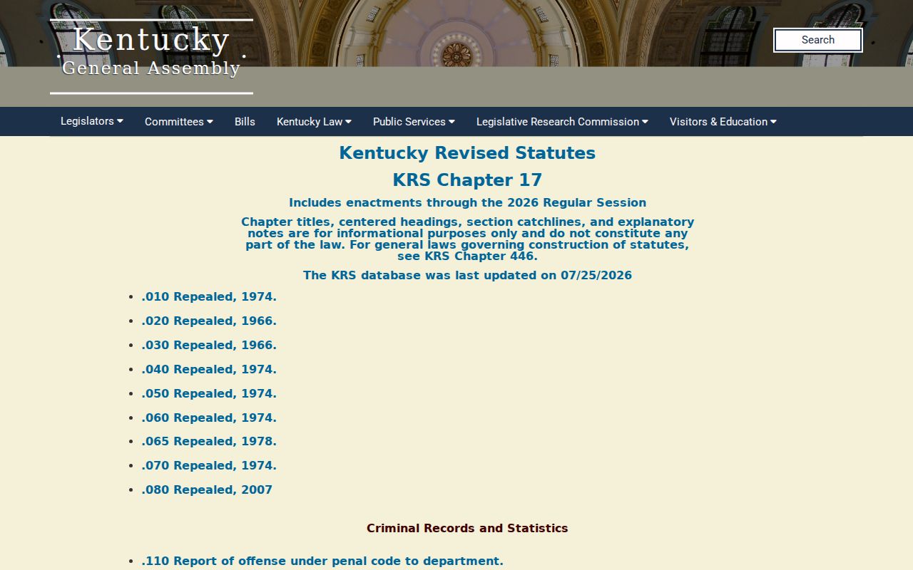 Knott County sex offender lookup source in Kentucky KRS Chapter 17