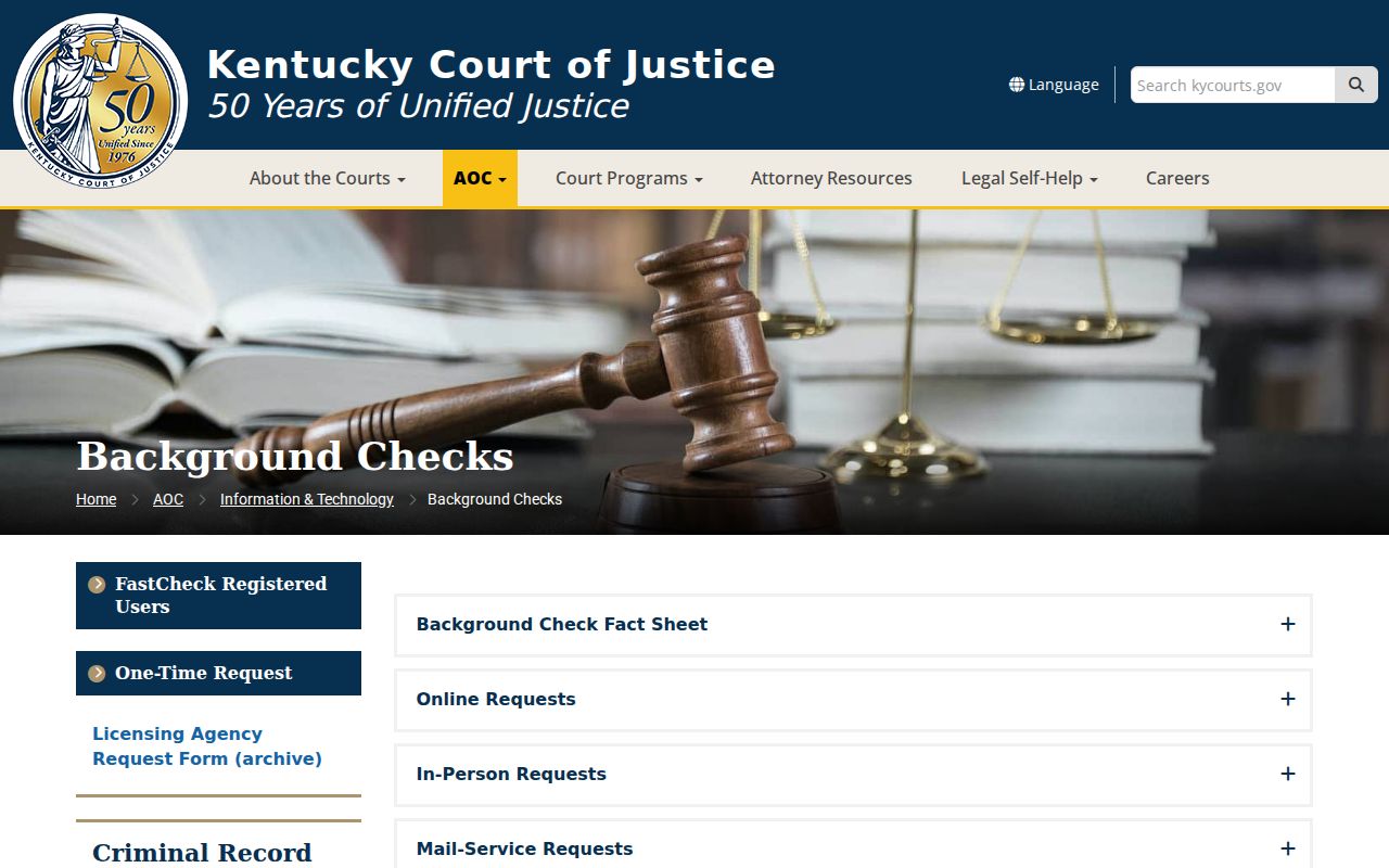 Knott County criminal history AOC background check instructions