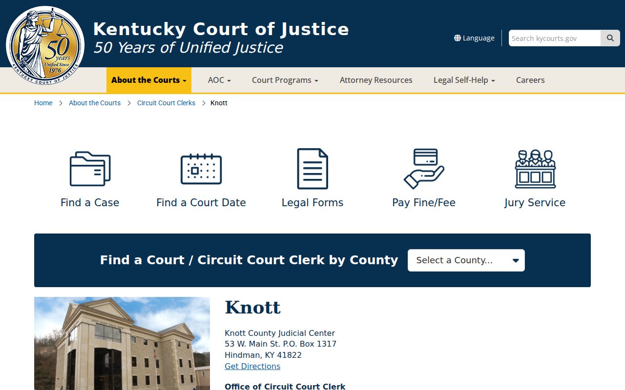 Knott County criminal history court access at the Judicial Center